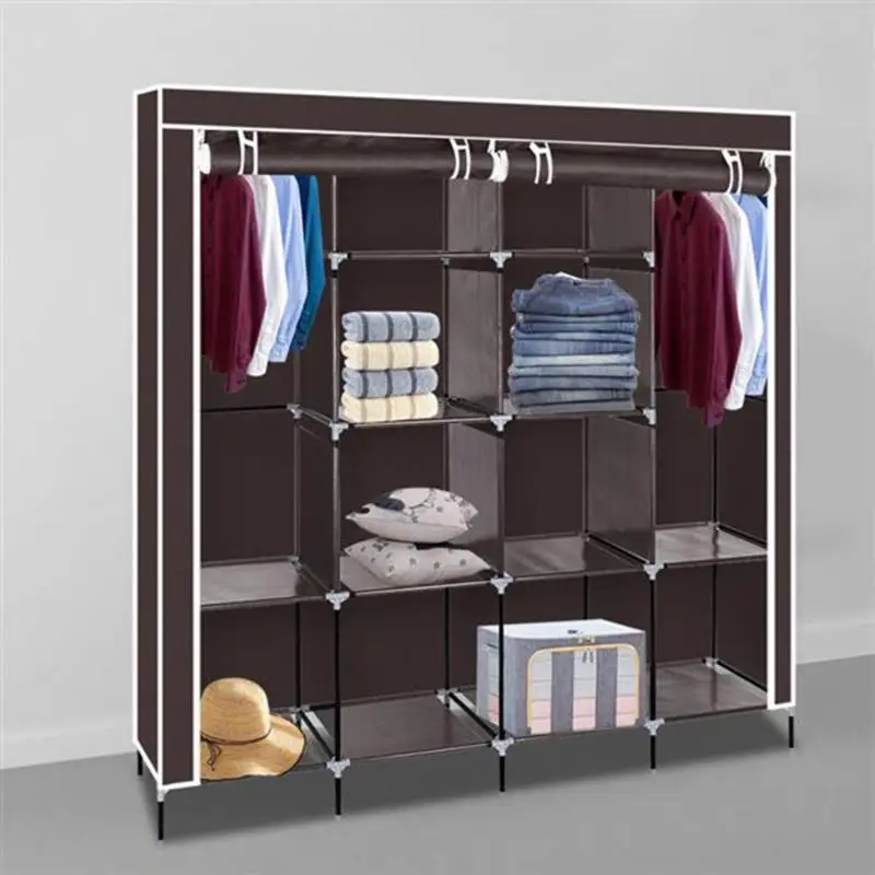 

Clothes Closet Portable Wardrobe Storage Rack 12 Shelves 4 Side Pockets