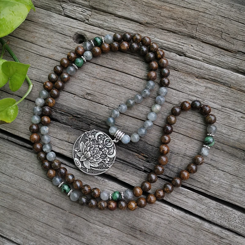 8mm Natural Stone Beads,Labradorite, Bronzite,Healing,JapaMala Sets,Spiritual Jewelry,Meditation,Inspirational,108 Mala Beads