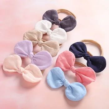 

20 pcs/lot Linen Fabric Bow Nylon Headbands Elastic Nylon Headband For Children Wholesale Headwear Baby Girl Hair Accessories