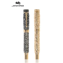 Jinhao Bolígrafo De Bola de rodillo grande y pesado para oficina, pluma de Metal con grabado de nube de dragón gris Vintage, material de papelería profesional de 0,7mm