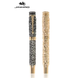 Jinhao – stylo à bille en métal, Vintage, nuage de Dragon gris, sculpture, gaufrage, grand rouleau lourd, 0.7mm, papeterie professionnelle de bureau 