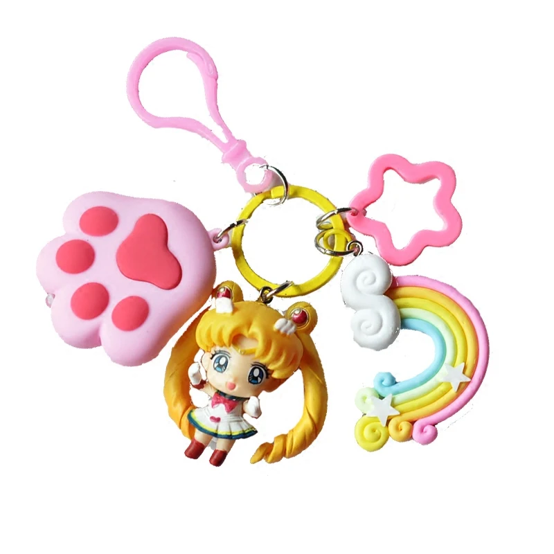 

Sailor Moon Women's Car Keychain Accessories Anime Decor Pendant Bag Hanging Kawaii With Hairball Tassel Key Ring Christmas Gift
