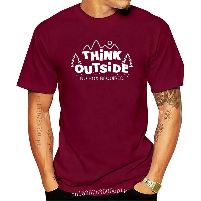 New Think Outside No Box Required Awesome T Shirt Men Nature Camping T-Shirt Hiking Mountain Climbing Clothes Tees 100% Cotton | Мужская