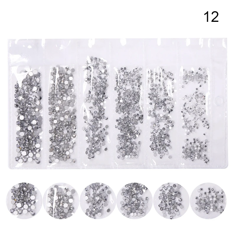 12 1700pcs Multi-size Glass 3D Rhinestones Set Nail Art Design Gems Nail Decorations Crystal Strass AB Stones Manicure Decorations - Цвет: 12