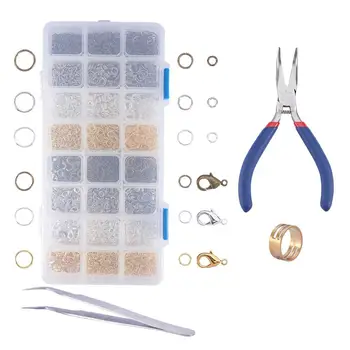 

1 Box Brass Open Jump Ring Lobster Clasps Finding Kit with Pliers and Tweezers