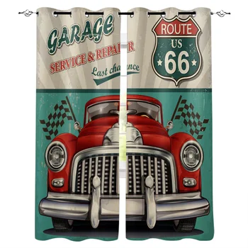 

Red Car Letter Icon Vehicle Retro Room Curtains Large Window Curtain Bathroom Bedroom Drapes Kids Window Treatment Window