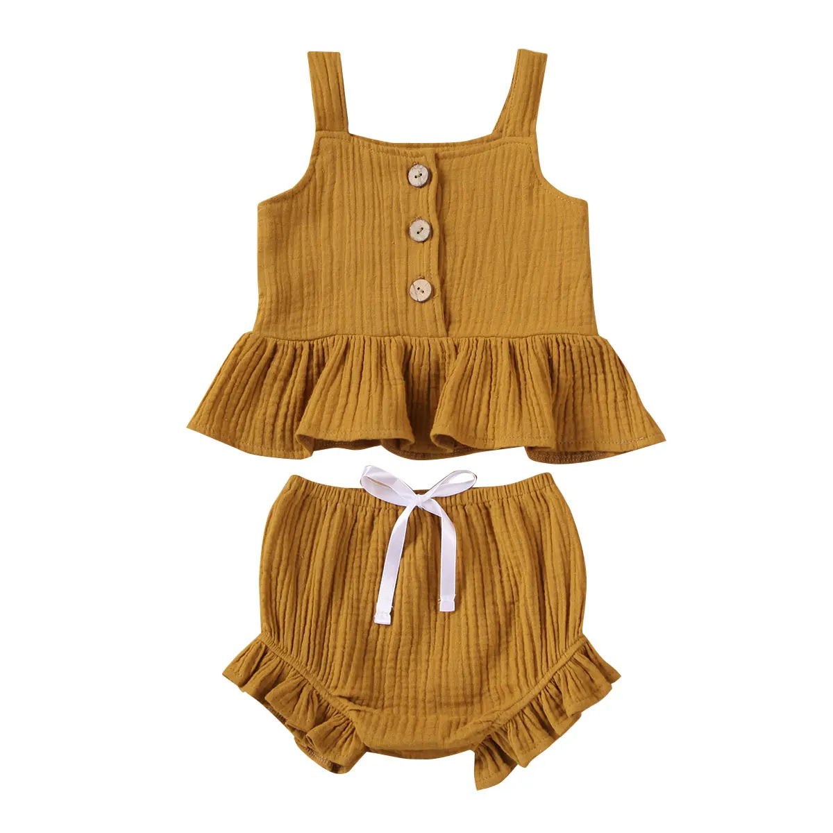 

2PCS Outfit Set Kids Baby Girl Toddler Clothes Sleeveless Button Tank Tops Stripe Shorts Pants