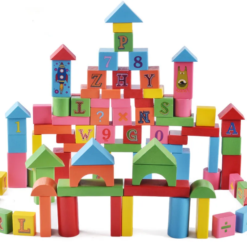 

102 Grain Barrel with Numbers Lettered Cognitive Wood Children'S Educational Hands-on Assembling Construction Building Blocks