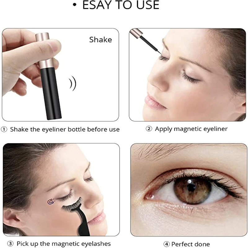 4 pairs of magnetic eyelashes and eyeliner set soft eyelashes natural magnet eyelash makeup eyeliner + eyelash tool set Fake Eyelashes