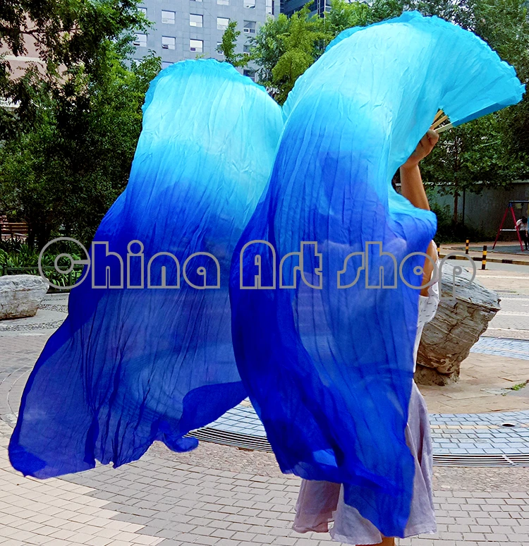 

(2 fans) 1 on the left + right belly dance fan 100% silk veil of blue dark blue (1.5 M1.8m 2.0m) free shipping