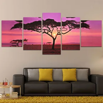

NEW 5 Panels Abstract Sunset Tree Oil Paintings Print On Canvas Posters Landscape Wall Art Pictures Home Wall Decor No Frame
