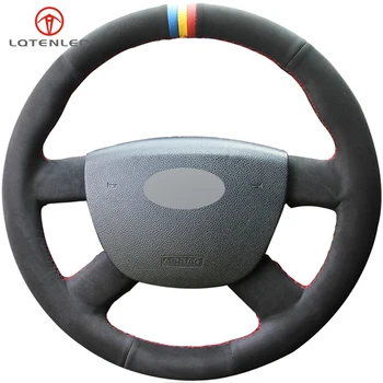 

LQTENLEO Black Suede DIY Car Steering Wheel Cover For Ford Kuga 2008-2011 Focus 2 2005-2011 Focus 3 2012-2014 C-MAX 2007-2010