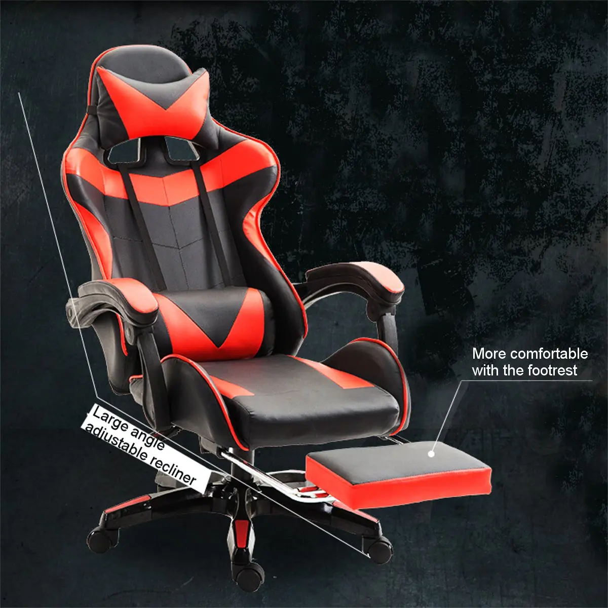 PU Leather Racing Gaming Chair Office High Back Ergonomic Recliner With Footrest Professional Compu