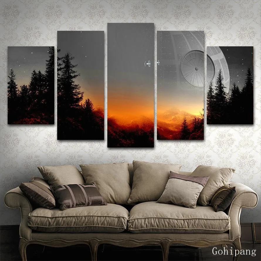 Modular-Canvas-Pictures-Wall-Art-Framed-5-Pieces-Star-Wars-Tree-Death-Star-Painting-Living-Room (3)