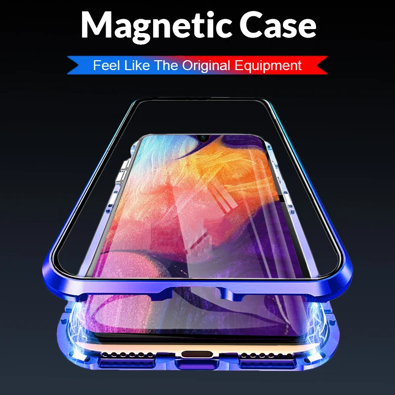 

360 Magnetic Adsorption Flip Phone Case For Samsung Galaxy A70 A20 A30 A50 Case Cover Magnet Tempered Glass For Samsung A70 A 50