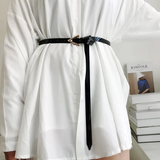 New Women PVC Transparent Thin Belt Metal Triangle Buckle Knotted Waist Straps Designer Lady Girl Dress All-match Waistband 6