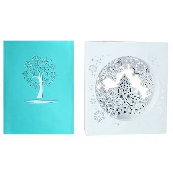 

2Pcs Christmas Cards 3D Up Christmas Gifts Souvenirs Postcards - Christmas Snowflake & White Snowflake