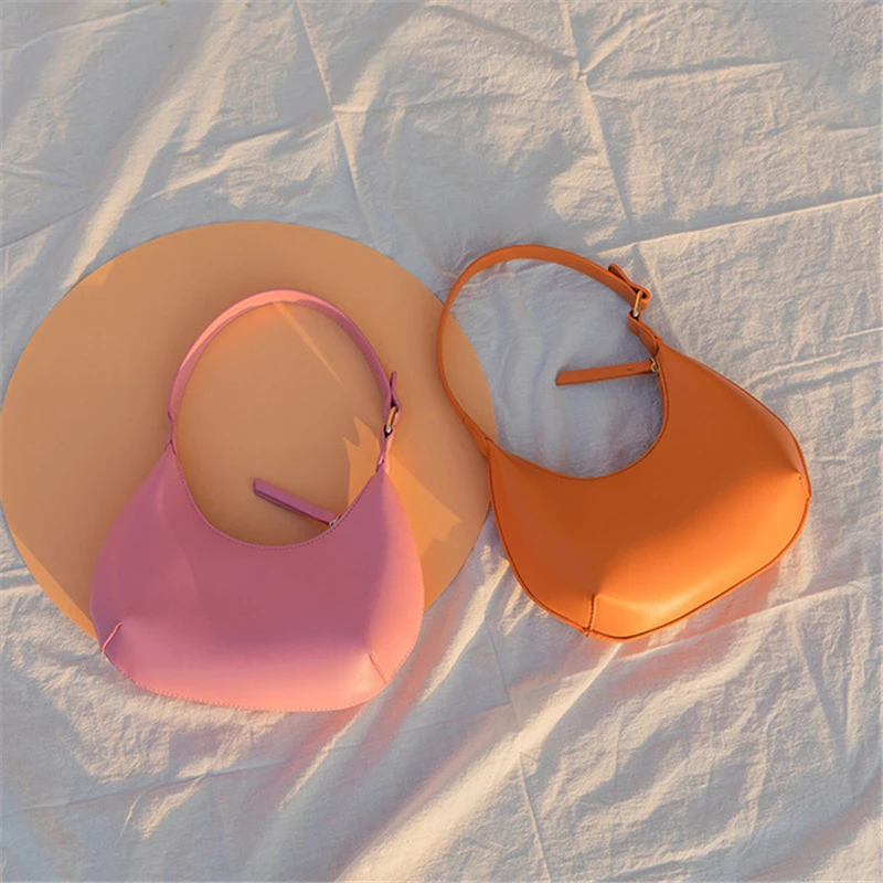 FIRMRANCH Woman's Stylish Solid Color Half Moon Design Sweet Macaron High Quality Daily Date Casual Shoulder Orange Armpit Bag