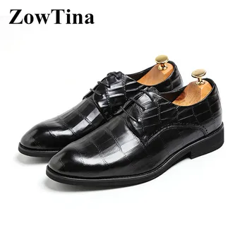 

2020 New Men Formal Dress Flats Lace Up Business Oxford Shoes Man Genuine Leather Zapatos De Hombre Luxury Office Work Brogue