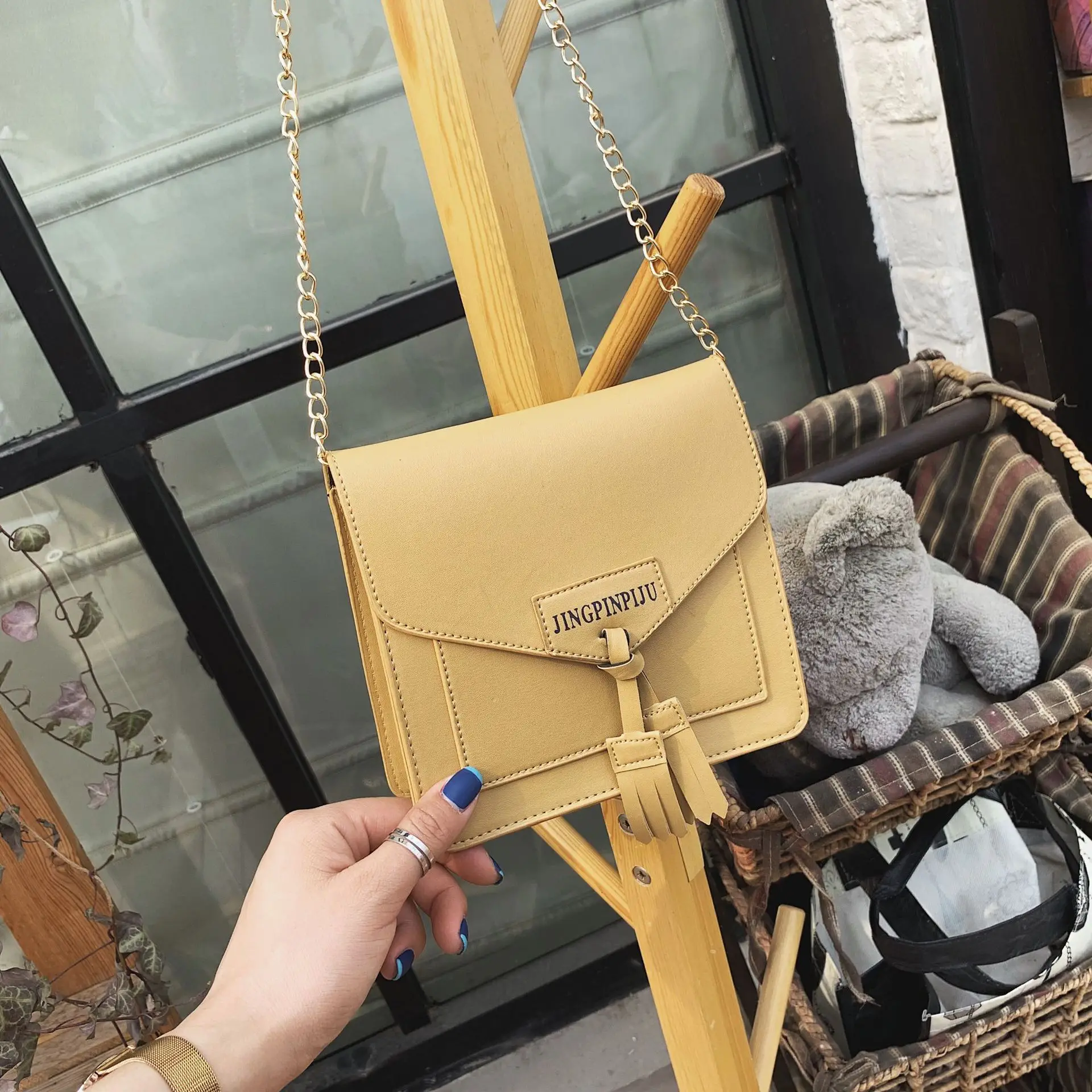 

Wish Hot Selling Women's Bag Simple Tassels Square Sling Bag Chain Bag Versatile Shoulder Bag