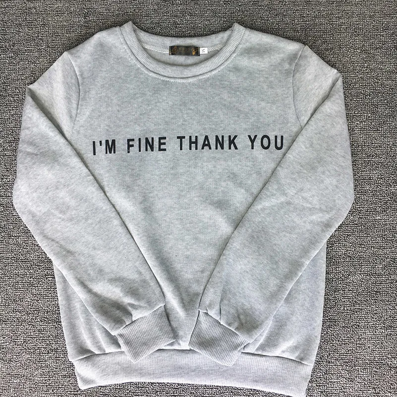 Толстовки с капюшоном с надписью «I'm Fine thank you», свитшоты в европейском стиле,, женская повседневная одежда в стиле Харадзюку, в стиле панк, одежда для девочек в Корейском стиле