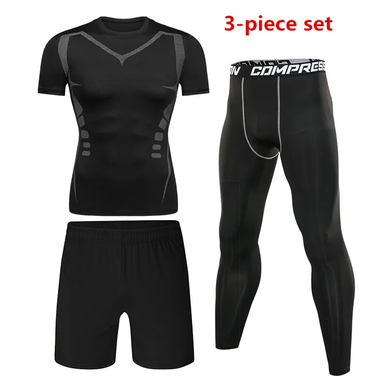 

3 unids/set chándal para hombre gimnasio de compresión de deporte ropa para correr ropa deportiva para correr conjuntos ajustados de secado rápido