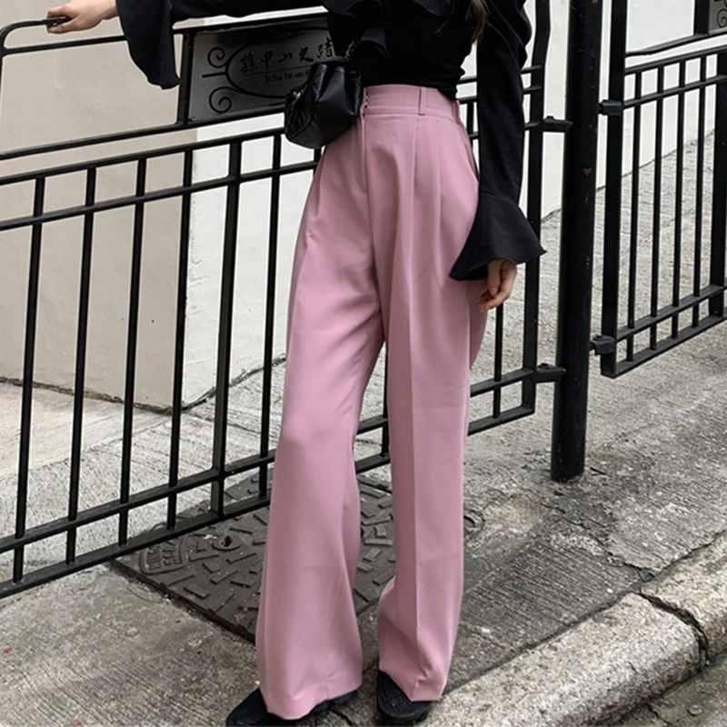BGTEEVER брюки для женщин с высокой талией повседневные свободные широкие брюки женские осенние корейские модные элегантные брюки для женщин - Цвет: pink
