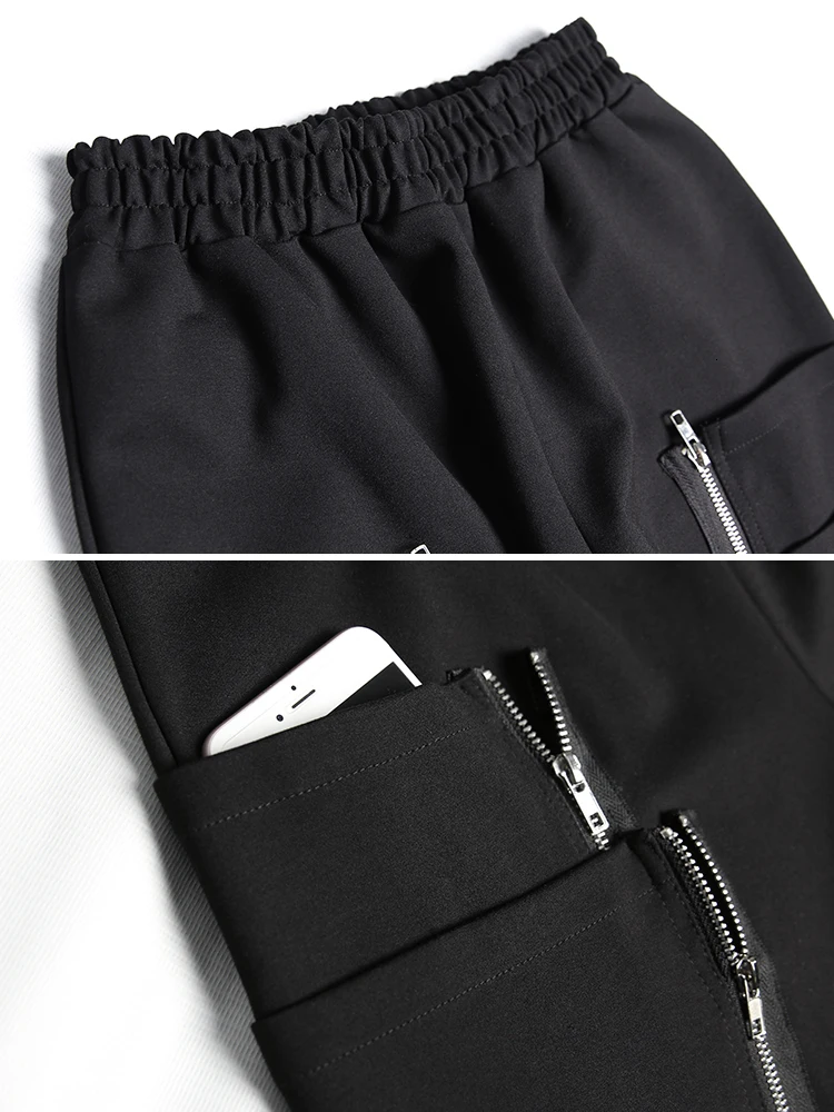 [EAM] черные штаны-шаровары на молнии с высокой эластичной талией, новинка, свободные брюки, женские модные брюки, весна-осень, 1A451