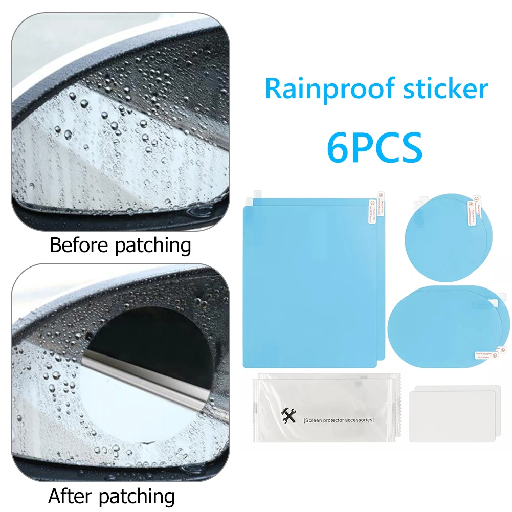 6Pcs Rainproof Car Rearview Mirror Sticker Anti-fog Protective Film Rain Shield 