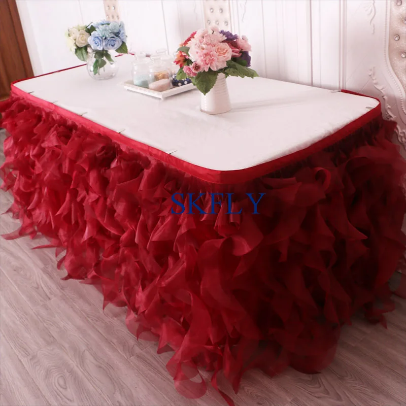 burgundy CL010JA популярные много цветов по индивидуальному заказу Свадебные/Серебряный/серый/красный, голубое платье из органзы курчавая ива юбка для стола - Цвет: burgundy
