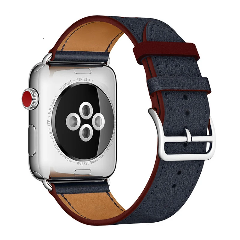 Ремешок из коровьей кожи для Apple Watch Band 44 мм iwatch Series 5 4 3 2 1 умные Аксессуары 42 мм петля 38 мм Замена браслета 40 мм - Цвет ремешка: Indigo red circle