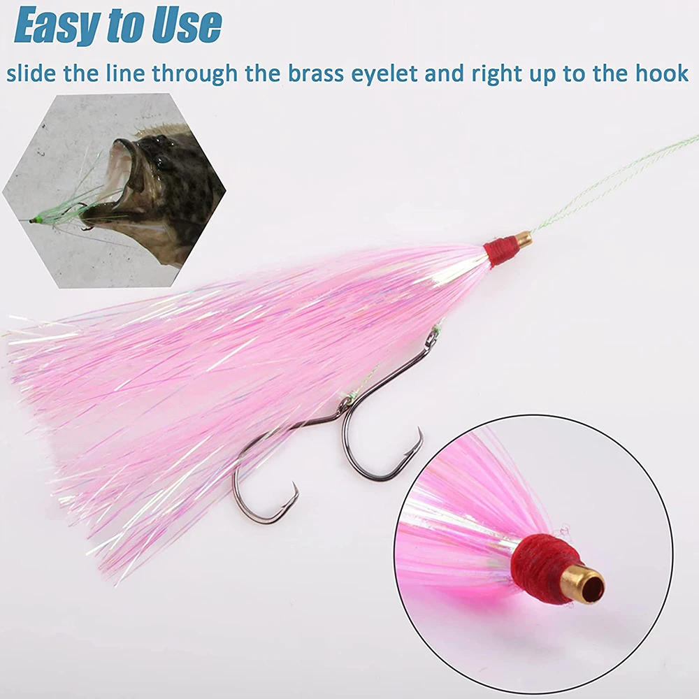 12PCS Bucktail Teaser Jig Fishing Lures Slip Flash line Skirt Bait Rigs Fishing Hooks Teaser bait Kit DIY lure Fishing Tackle images - 6