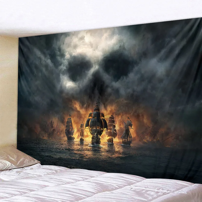 Retro Pirate Ship Rune Skull Elephant Tapestry Tapestry Hippie Psychedelic Bohemian Wall-mounted Living Room Bedroom Decoration
