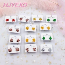 12 мм блестящие акриловые серьги-гвоздики Имбирная звезда олень индейка снежинки Рождественские серьги-гвоздики серьги без аллергии-ST-1