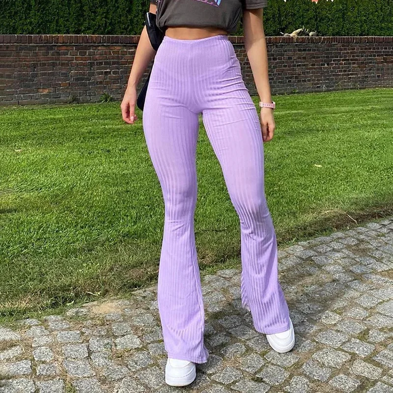 Pantalones acampanados elásticos para mujer, pantalón de punto, de cintura alta, informal