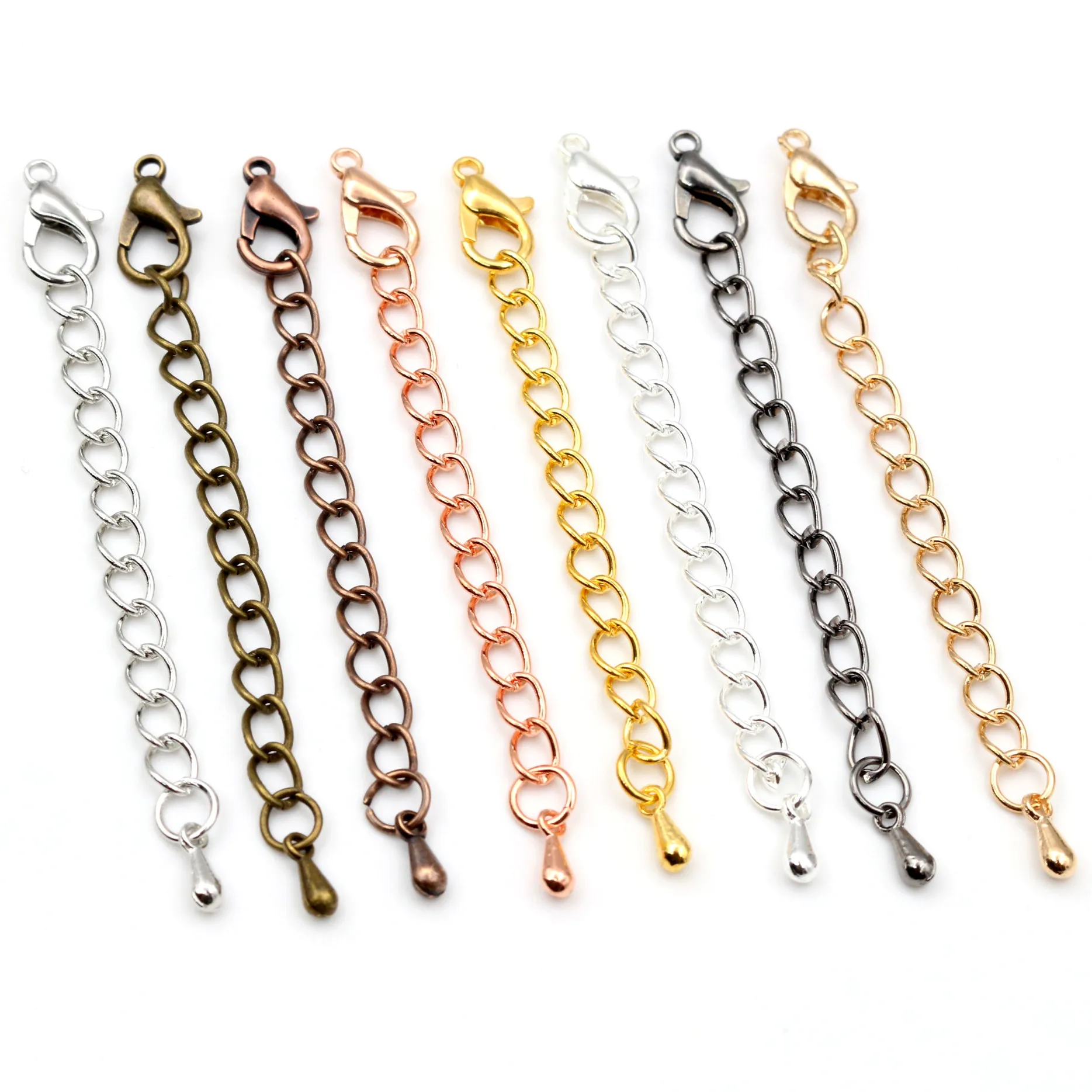 100pcs/ Lot Gold/Rhodium Tail Extender Chain Extended Extension Chains  Connector 50mm 70mm For Jewelry Making Findings