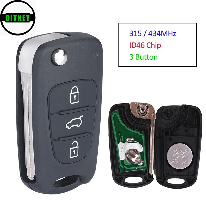 

Пульт дистанционного управления с 3 кнопками, 315 МГц/433 МГц, с чипом ID46 для Hyundai Old Elantra KIA K2 K5