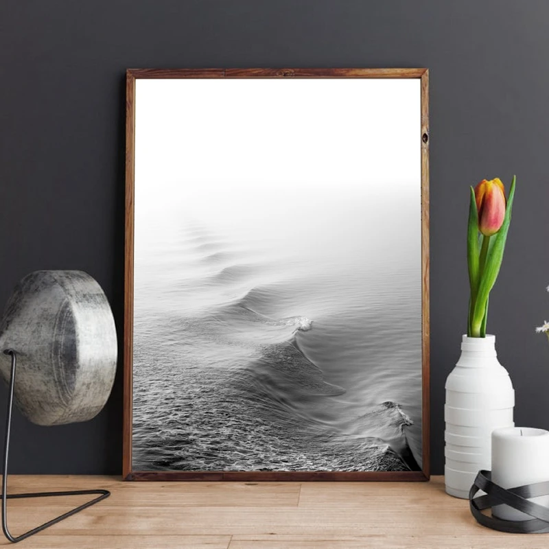 

Black and White Ocean Print Scandinavian Modern Art Poster Wall Art Decor Wave Sea Ocean Photography Picture Home Decoration