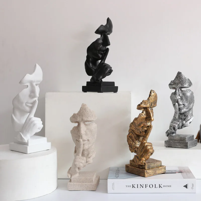 

Abstract Sculpture Figurine Ornaments Silence Is Gold Office Home Desk Decoration Accessories Modern Art Resin Decoration Craft