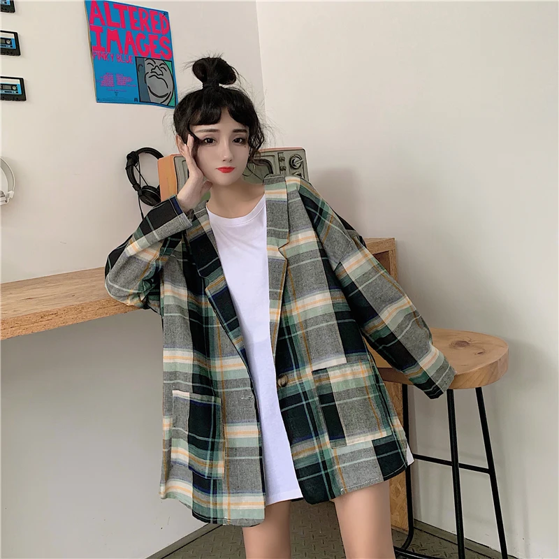 Цена+ 5 осеннее и зимнее женское платье~ корейский стиль Harajuku BF ретро плед тонкий хлопок лен элегантный текстурированный длинный рукав