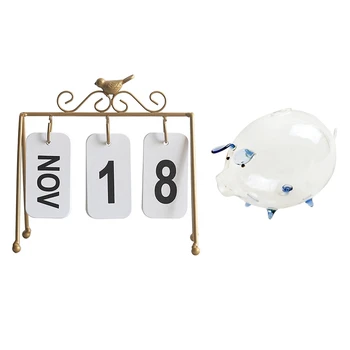 

1 Pcs Personality Diy Bird Wrought Iron Flip Calendar Calendar & 1 Pcs Pig Piggy Bank Money Boxes Coin Saving Box