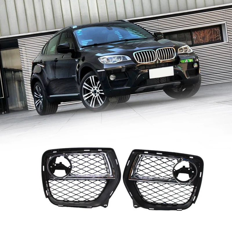 

Front Bumper Fog Lamps Grille Replacement Mesh Grill with Trim Molding Decor Cover for BMW X6 E71 2012-2014 51117312605 51117312