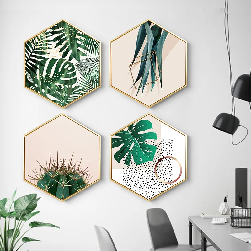 

Longg Hexagon Wall Painting Creative Entrance Mural Nordic Decorative Painting Sofa Wall Hanging Painting Know Summer
