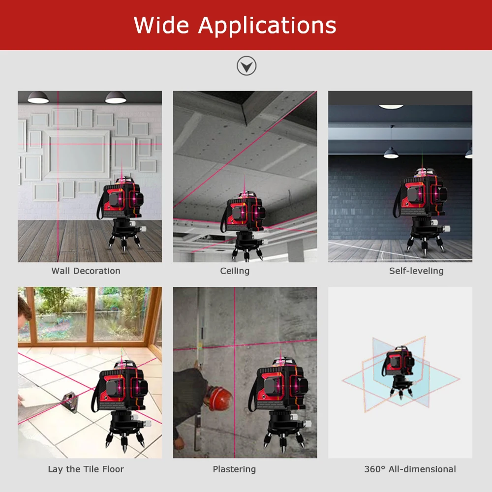 Профессиональный сенсорный Управление 12-линия красный лазерный измеритель уровня Self-лазер для выравнивания уровня 360 инструмент с Поворотная база