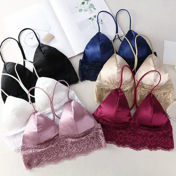

Women Fashion Wireless Bra Padded Bralette Deep V Lace Bras Summer Crop Top Embroidery Floral Tank Top