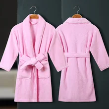 Children's Terry Bathrobe Boys Girls Cotton Thicken Towel Bath Robe Swimming Turn-up Collar Little Girl Robes Dressing Gown Kids