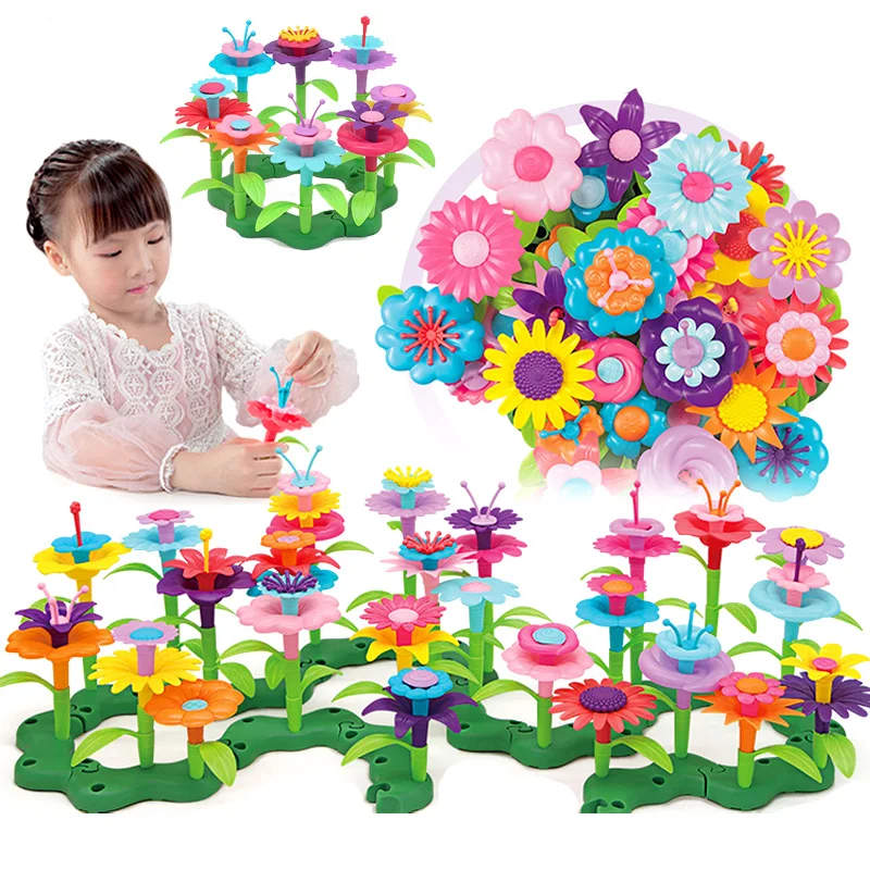 DIY Creative Dream Garden Series Girls Flowers Interconnecting Blocks Handwork Toys Educational Assembling Toys for Kids Gifts