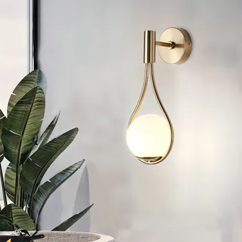 

Nordic Style Bedside Wall Lamp Creative Retro Bedroom Aisle Parlor Gold Metal Glass Ball Wall Sconce Lighting