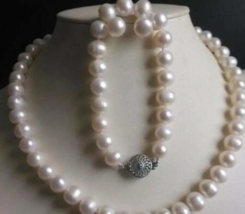 

new hot New 8-9MM White Freshwater Cultured Pearl Necklace Bracelet Earrings Set