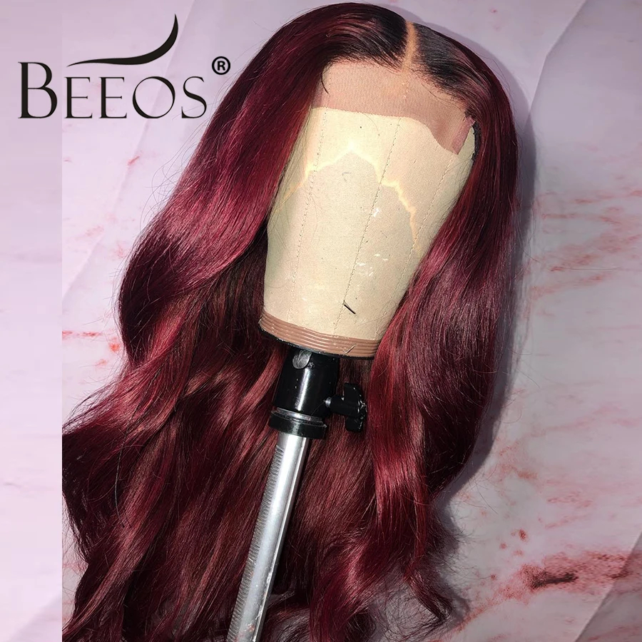 Beeos Ombre Цветные 13*6 кружевные передние человеческие волосы парики 150% 8-2" Детские Волосы бразильские волосы Remy объемные волнистые парики для женщин 1b99J отбеливатель узлы